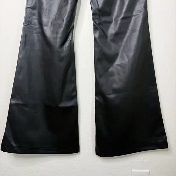 NWT Size 9 SO Black Faux Leather High Rise Flare Bell Bottom Pants Chic Goth 70s - Picture 9 of 16